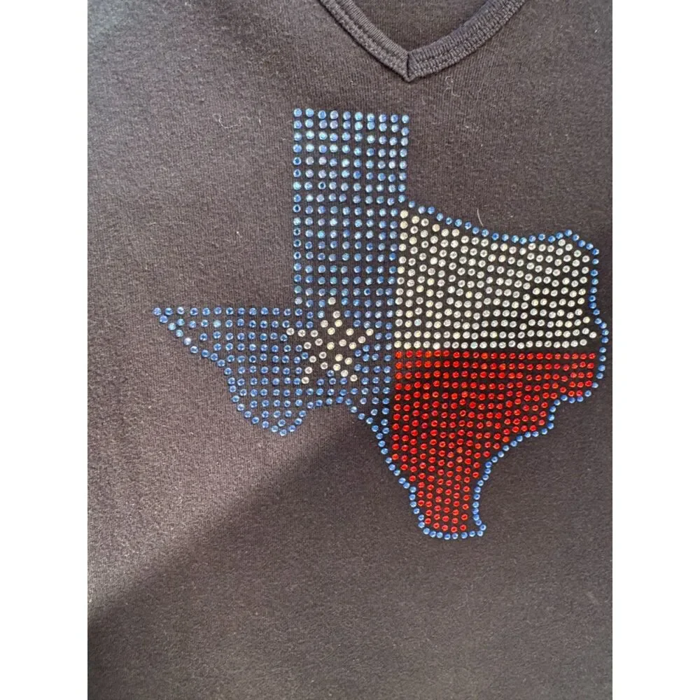 TEXAS TeeShirt Bling Texas Black V-Neck Short Sleeve